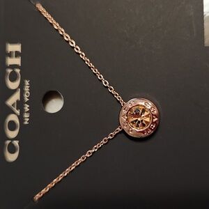 NWT COACH Rose Gold  Gold plated brass circle stone necklace ✨️ Length 16" +2"
